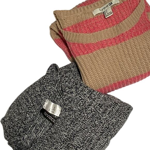 Womens Long Sleeve Bundle Sz Small 2 Forever 21 Divided Stripe Knit Crop Preppy - Picture 1 of 10